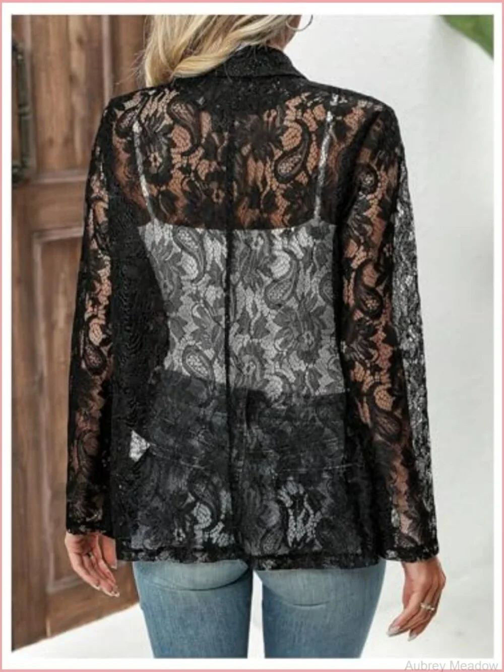 Lace Open Front Long Sleeve Sheer Casual Blazer Jacket